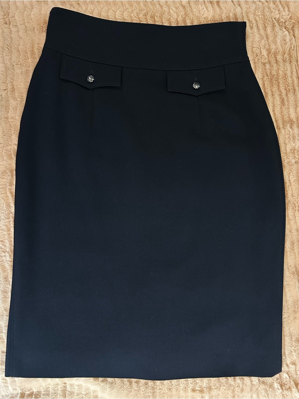 Yves Saint Laurent Black Pencil Skirt with Decorative Flap Accents